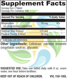 Valerian Root 125 mg with Passion Flower Veg Tabs 100 Count