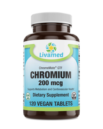 Livamed - Chromium Picolinate 200 mcg (ChromeMate® GTF) Veg Tabs 120 Count XXX - Livamed Vitamins