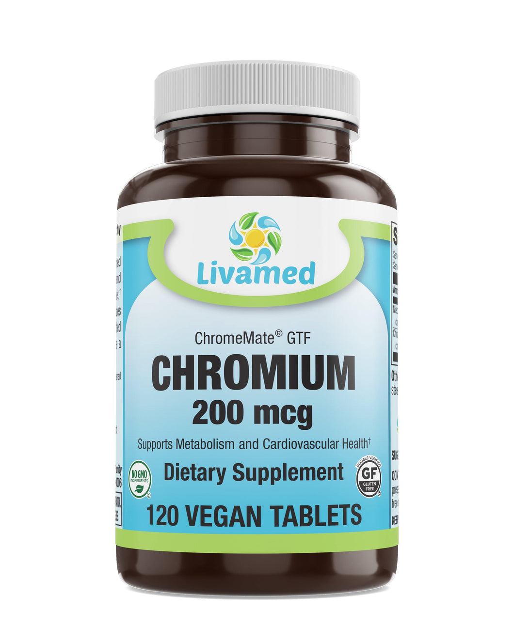Livamed - Chromium Picolinate 200 mcg (ChromeMate® GTF) Veg Tabs 120 Count XXX - Livamed Vitamins
