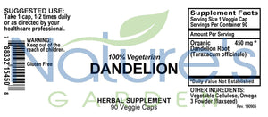 Dandelion Root Supplement - 90 Veggie Caps with Organic Dandelion Root Powder