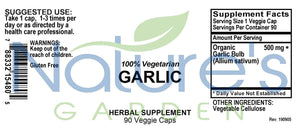 Garlic - 90 Veggie Caps with 500mg Organic Garlic Allium Sativum