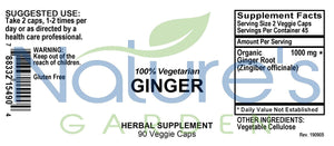 Ginger - 90 Veggie Caps with 1000mg Organic Ginger Root
