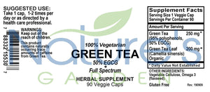 Green Tea - 90 Veggie Caps with 450mg Organic Full Spectrum and Pure Green Tea Extract