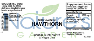 Hawthorn - 90 Veggie Caps with 1000mg Organic Hawthorne Berry