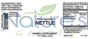 Nettles - 75 Veggie Caps - Made with 500mg Organic Stinging Nettles Leaf