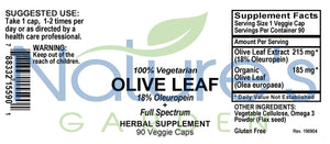Olive Leaf - 90 Veggie Caps - with 400mg Potent Organic Olive Leaf  Extract