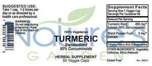 Turmeric - 60 Veggie Caps with Curcumin, Contains 95% Curcuminoids & Piperine Black Pepper Extract