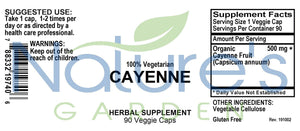 Cayenne   - 90 Veggie Caps with 500mg Organic Cayenne Pepper Powder