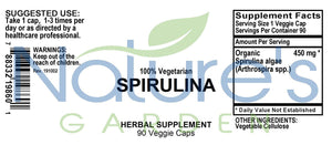 Spirulina - 90 Veggie Caps with 450mg Organic Spirulina Powder - Nature's Superfood Supplement