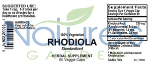 Rhodiola Powder Capsules (3% Rosavins, 1% Salidrosides) 60 VegCap