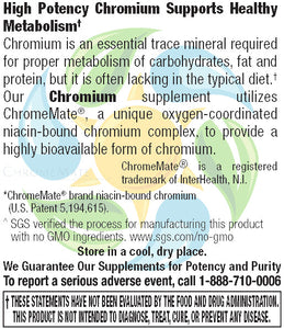 Chromium Picolinate 200 mcg (ChromeMate® GTF) Veg Tabs 120 Count