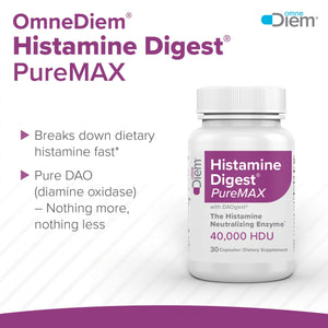 Omne Diem Histamine Digest PureMAX with DAO - Diamine Oxidase Supplement for Food Related Histamine Intolerance (30 Capsules)