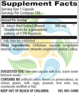 St. John's Wort 300 mg Veg Caps 100 Count
